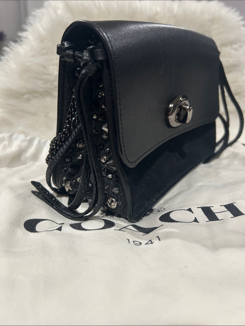 Coach Bowery Black Leather Crossbody Bag with Chain Strap